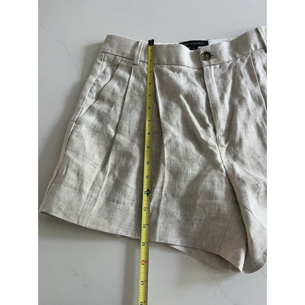 Banana Republic 100% Linen Shorts Beige Pleated High Waist 4 - Picture 7 of 7